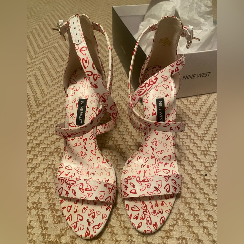 White and red heart strappy stilletos